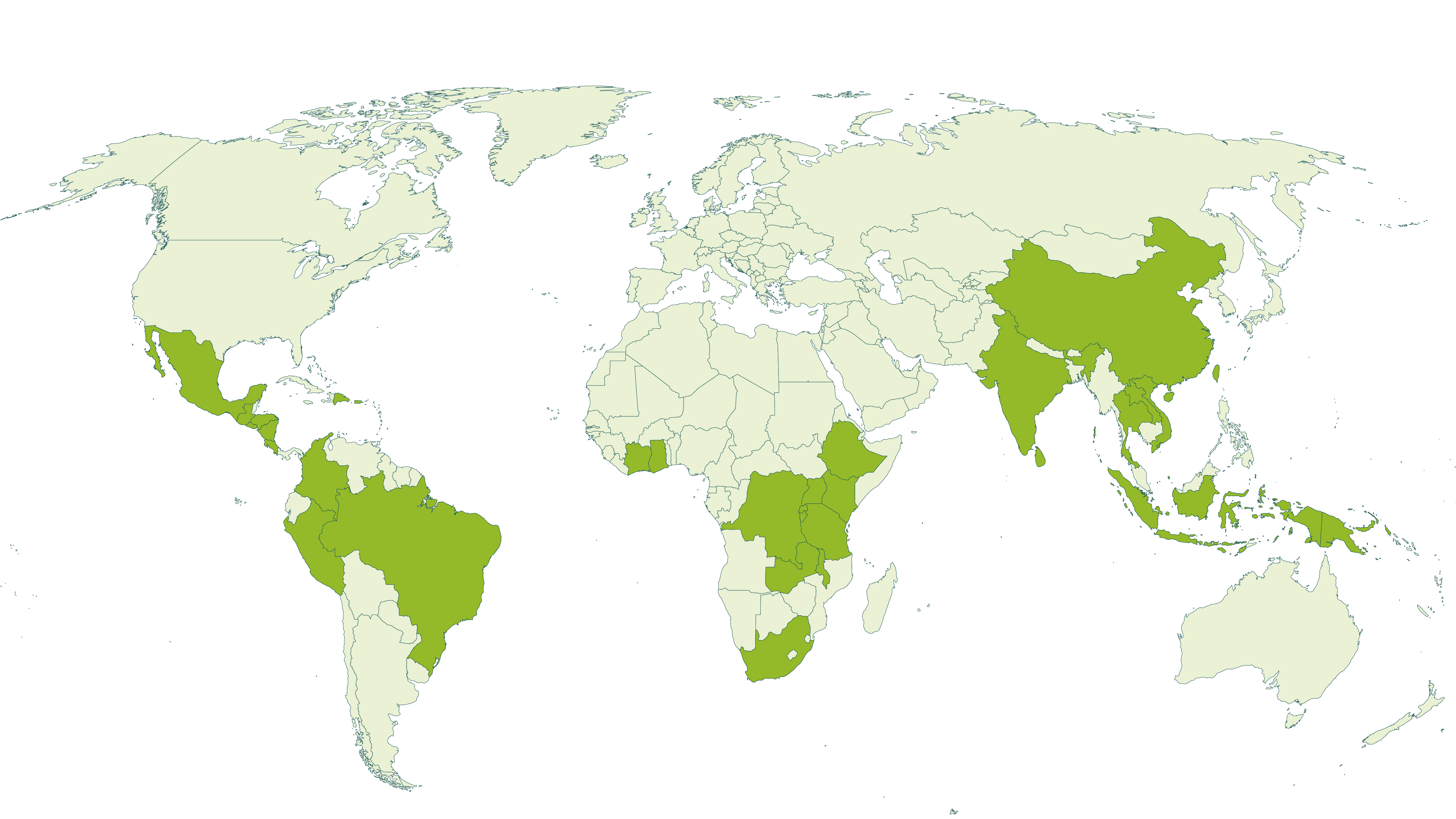Map of current Rainforest Alliance certified coffee farms